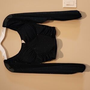Black crop sparkled top with shear sleeves size small